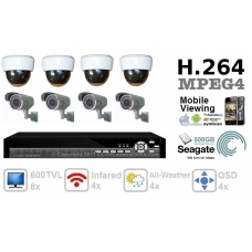 Combo 600TVL 8 ch channel CCTV Camera DVR Security System Kit Inc H.264 Network Mobile Access DVR and All-Weather 4-9mm IR Bracket Camera 500GB HDD